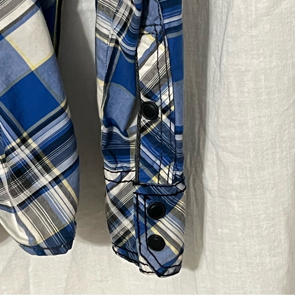 Buckle Black LS Shirt Men's XXL Blue Yellow Plaid Button Down Metal Buttons - Picture 4 of 9